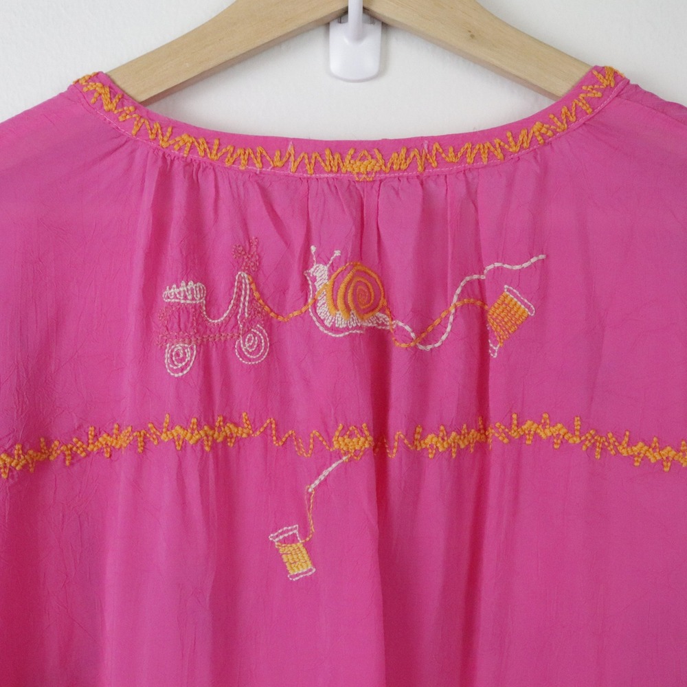 Johnny Was Zadonia Embroidered Tie Neck Blouse‎ 1X Fuchsia Pink - Picture 5 of 11